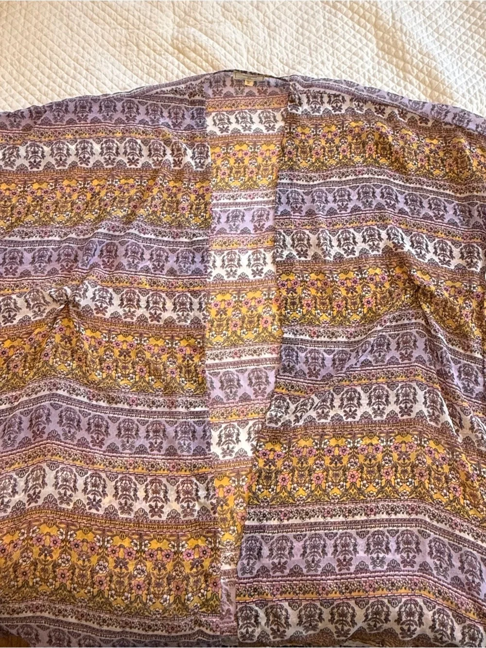 Floral Stripe Lavender & Mustard Lightweight Scarf Wrap